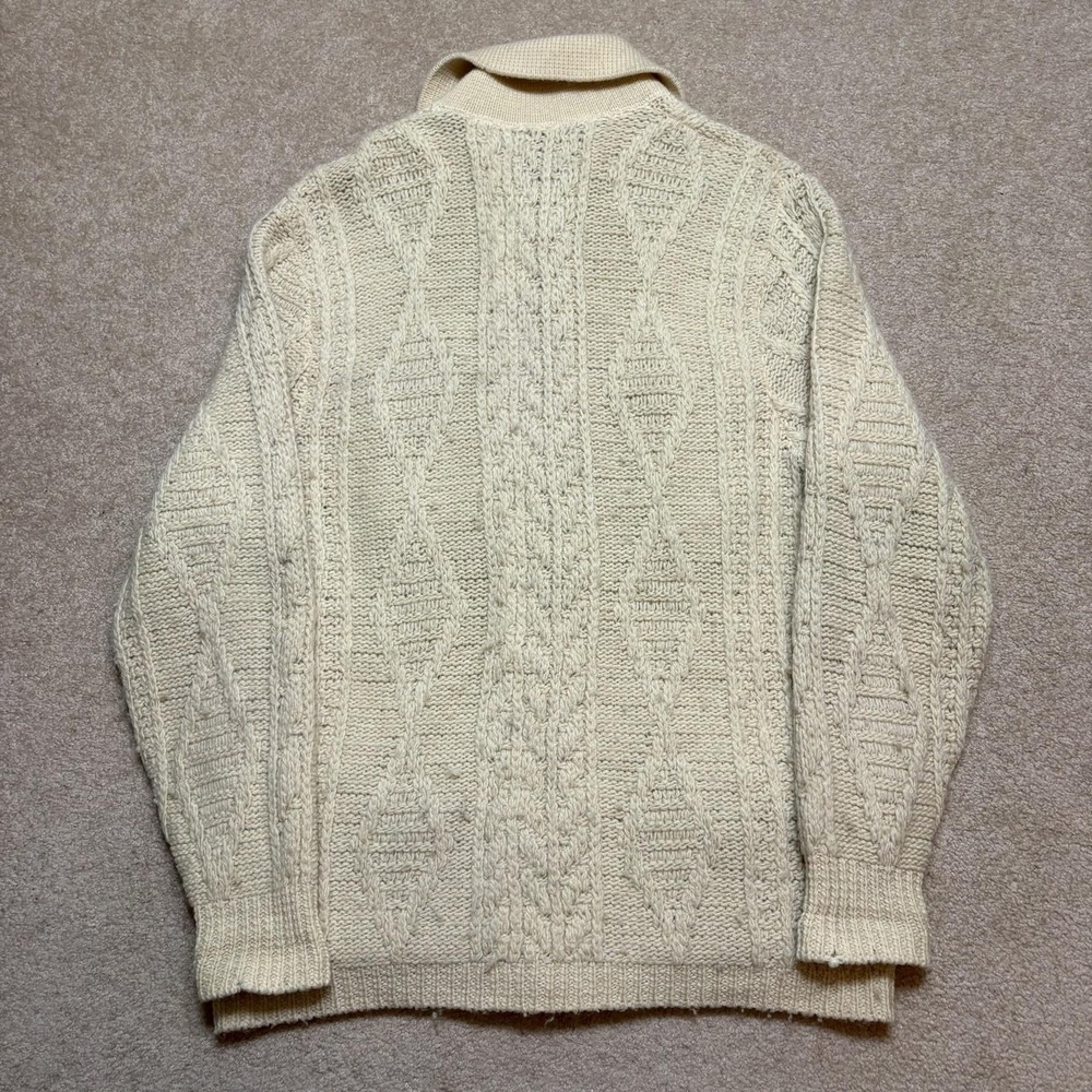 Vtg Pendleton Cardigan Sweater Mens XL Fits L White Wool Aran Cable Knit USA 70s - Picture 2 of 10